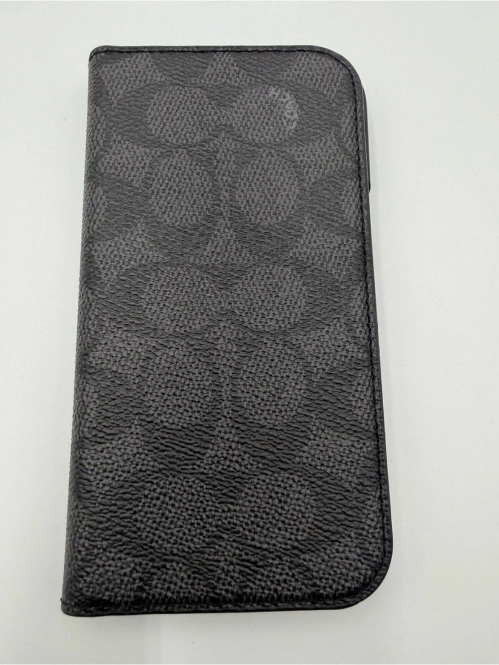 Coach iPhone 15 Pro Black/Grey Leather Signature Folio Phone Case